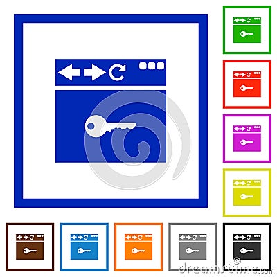 Browser encrypt flat framed icons Stock Photo