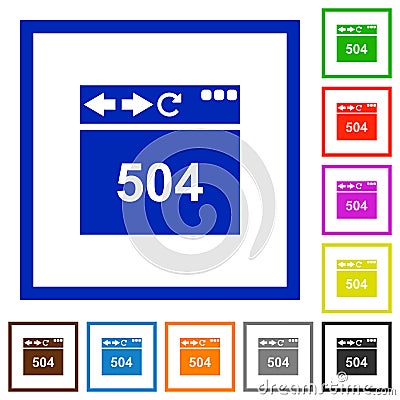 Browser 504 Gateway Timeout flat framed icons Stock Photo