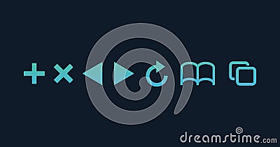 Browser icon set. add remove next refresh bookmarks tabs icons. Stock Vector illustration isolated on blue background Cartoon Illustration