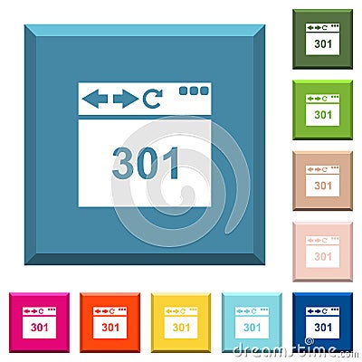 Browser 301 Moved Permanently white icons on edged square buttons Stock Photo
