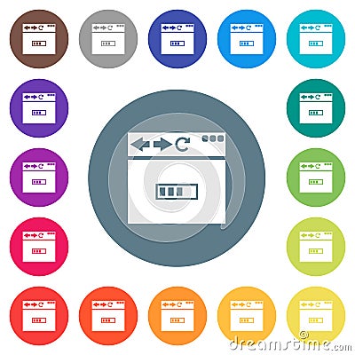 Browser page loading flat white icons on round color backgrounds Stock Photo
