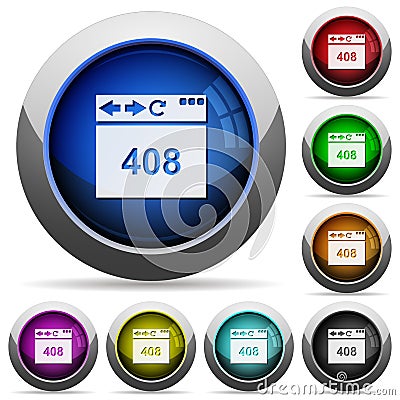 Browser 408 request timeout round glossy buttons Stock Photo