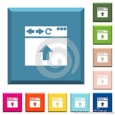 Browser scroll up white icons on edged square buttons Stock Photo