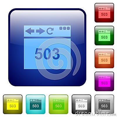 Browser 503 Service Unavailable color square buttons Stock Photo