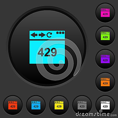 Browser 429 Too Many Requests dark push buttons with color icons Stock Photo