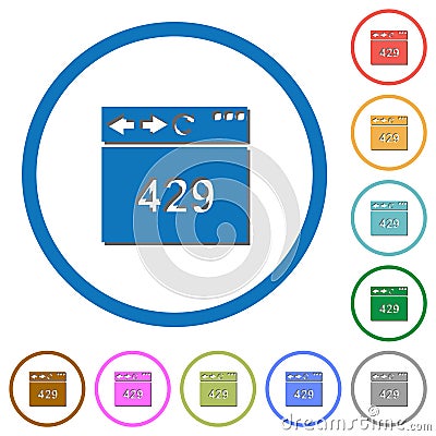 Browser 429 Too Many Requests icons with shadows and outlines Vector Illustration