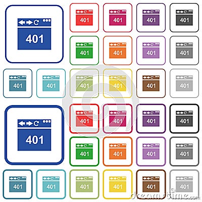 Browser 401 Unauthorized outlined flat color icons Stock Photo