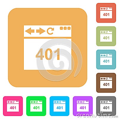Browser 401 Unauthorized rounded square flat icons Stock Photo