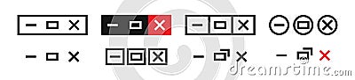 Browser web button. Minimize maximize and close web button.Close window icon. Vector illustration Vector Illustration