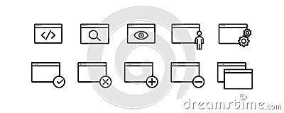Browser window icon set. Application software illustration symbol. Sign program vector Vector Illustration