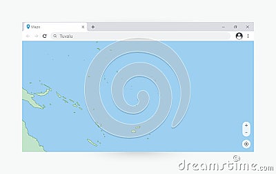 Browser window with map of Tuvalu, searching Tuvalu in internet Vector Illustration