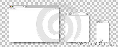 Browser window vector template. Website and webpage flat mockup on transparent background Vector Illustration