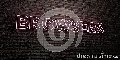 BROWSERS -Realistic Neon Sign on Brick Wall background - 3D rendered royalty free stock image Stock Photo