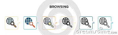 Browsing vector icon in 6 different modern styles. Black, two colored browsing icons designed in filled, outline, line and stroke Vector Illustration