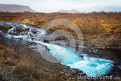 Bruarfoss waterfall in Iceland BrÃºarÃ¡rfoss golden circle route in autumn Stock Photo