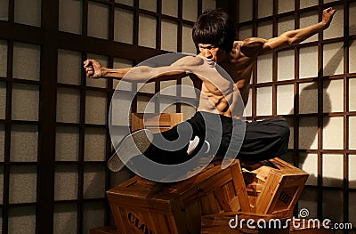 Bruce lee hollywood actor wax figure at madame tussauds in hong kong Editorial Stock Photo