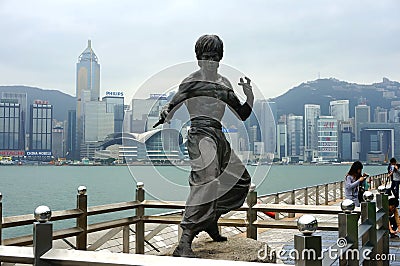 Bruce Lee statue on The Avenue of Stars in Hong Kong. Editorial Stock Photo