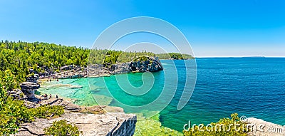Panoramic view at the Indian Head Cove in Bruce Peninsula National Park - Canada Editorial Stock Photo