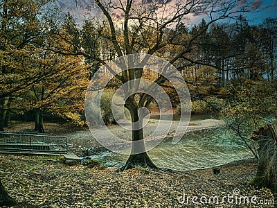 Brucher dam in Marienheide. Fantasy Composing Stock Photo