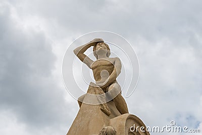 Bruckmandl Statue on the Stone Bridge in Regensburg, Germany Stock Photo