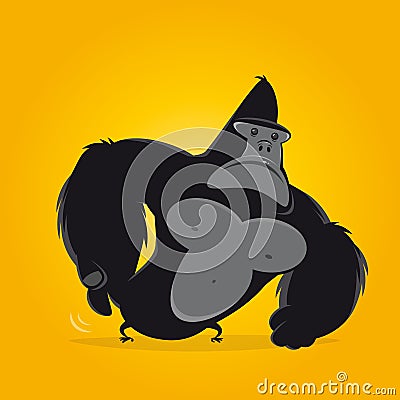 Funny cartoon gorilla scratching his back vector illustration Vector Illustration