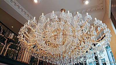 Bruges, Belgium - May 12, 2018: Beautiful Chandelier In A Cafe Pastry Shop Aux Merveilleux De Fred Bruges Editorial Stock Photo