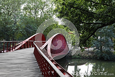 The Barge Bridge by the park and Minnewater lake Editorial Stock Photo