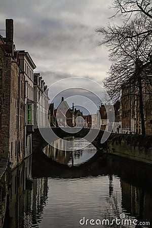 Brugges Canal View At Late Afternoon Editorial Stock Photo