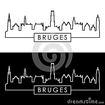 Bruges skyline. Linear style. Vector Illustration