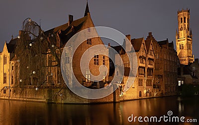Brugge City by Night, Belgium Editorial Stock Photo