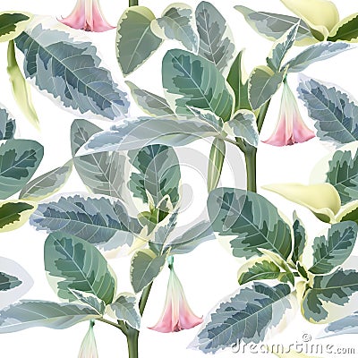 Angel trumpet seamless pattern Vector Illustration