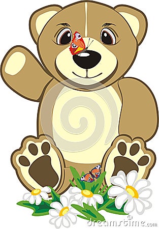 Bruin among chamomiles Vector Illustration