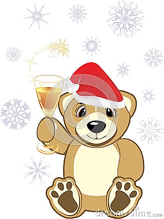 Bruin with glass of champagne Vector Illustration