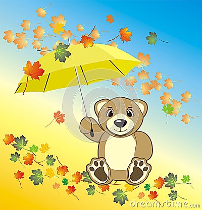 Bruin with umbrella. Autumn composition Vector Illustration