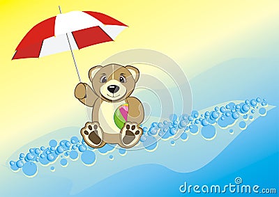 Bruin with umbrella and ball Vector Illustration