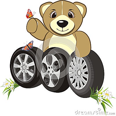 Bruin with wheels of cars. Abstract composition Vector Illustration