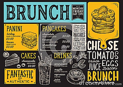 Brunch menu restaurant, food template. Vector Illustration