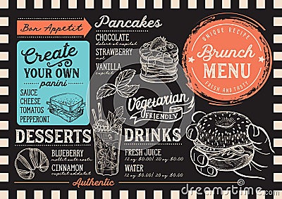 Brunch menu restaurant, food template. Vector Illustration