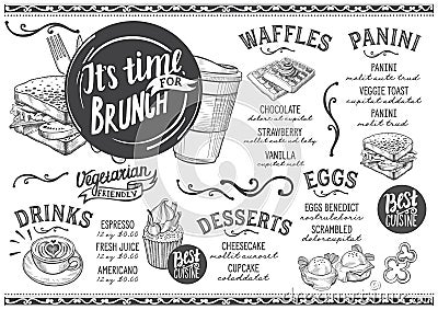 Brunch menu restaurant, food template. Vector Illustration