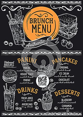 Brunch menu restaurant, food template. Vector Illustration