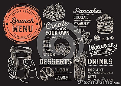 Brunch menu restaurant, food template. Vector Illustration