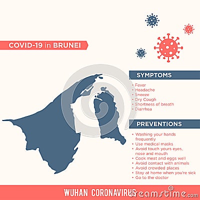 Brunei - Asia Country Map. Covid-29, Corona Virus Map Infographic Vector Template EPS 10 Vector Illustration