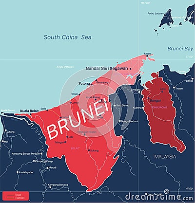 Brunei country detailed editable map Vector Illustration