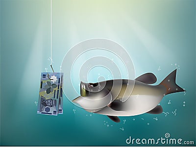 Brunei dollars money paper on fish hook Vector Illustration