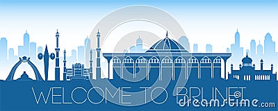 Brunei famous landmark silhouette style with text inside Vector Illustration