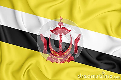 Brunei flag in 3D, broad format, flowing with the breeze. three-dimensional rendering Cartoon Illustration