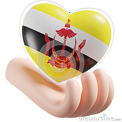 Brunei flag with heart hand care Stock Photo