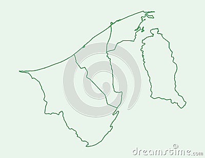 Brunei map with green lines of districts on light background vector illustration Vector Illustration