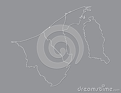 Brunei map with white lines of districts on black background vector illustration Vector Illustration