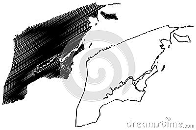 Brunei-Muara District Nation of Brunei, the Abode of Peace, Borneo island map vector illustration, scribble sketch Brunei Muara Vector Illustration